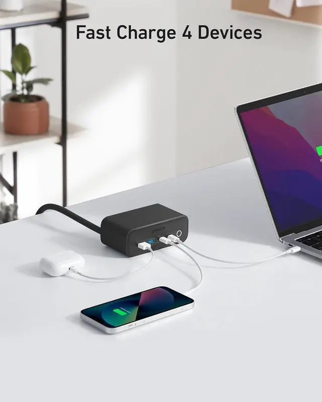 Alt view image 3 of 6 - 525 Charging Station 7-in-1 USB C Power Strip for iphone13/14 5ft Extension Cord with 3AC 2USB A 2USB C Max 65W Power Delivery Desktop Accessory for MacBook Pro Home Office (Phantom Black)