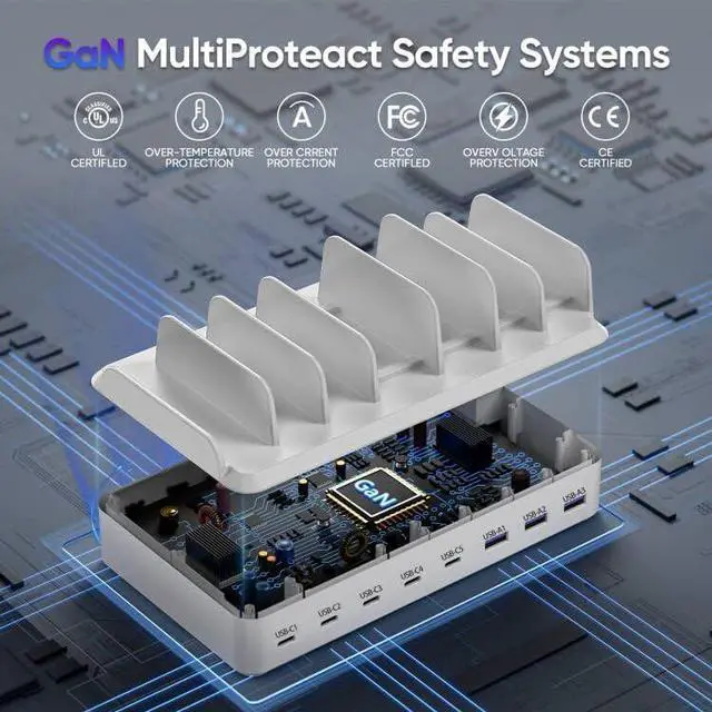 Alt view image 6 of 6 - 300W Charging Station for Multiple Devices, 8 Port USB C Charging Station Fast Charge for MacBook iPhone 15 Phone iPad Tablets (6 Mixed Short Cables Included) White