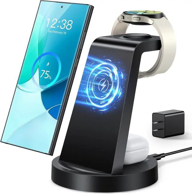 Main image of Wireless Charger for : 3 in 1 Wireless Charging Station for  Galaxy Watch 8 7 6 5 4 3 Pro Classic Galaxy Buds - Charger Dock Stand for S25 S24 Ultra S23 S22 S21 Note Z Fold Android