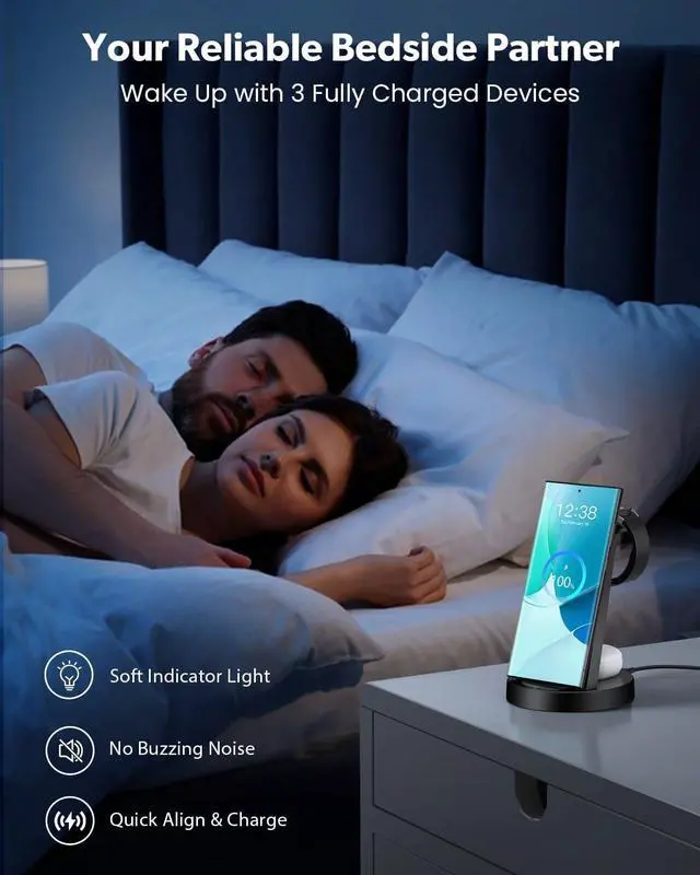 Alt view image 6 of 7 - Wireless Charger for : 3 in 1 Wireless Charging Station for  Galaxy Watch 8 7 6 5 4 3 Pro Classic Galaxy Buds - Charger Dock Stand for S25 S24 Ultra S23 S22 S21 Note Z Fold Android