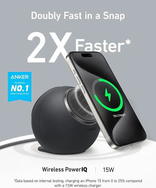 Alt view image 2 of 6 - Anker MagGo Magnetic Charging Station, Qi2 Certified 15W Ultra-Fast MagSafe Compatible Wireless Charger for iPhone 15/14/13/12, 8-in-1 Power Strip with 3 AC and 4 USB Desktop Charger