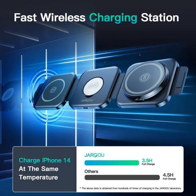 Alt view image 4 of 7 - 3 in 1 Charging Station for iPhone 16/15/14/13/12 Series, Travel Charger for Multiple Devices for AirPods 4/3/2/Pro,Wireless Charger Magnetic Charging for Apple Watch S10 Series(Black)