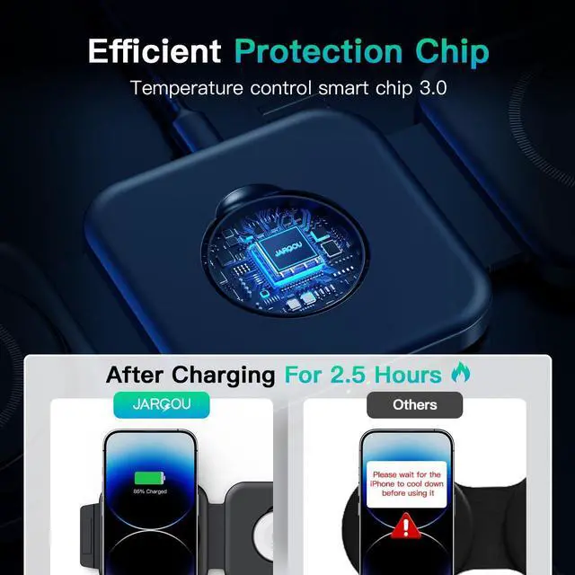 Alt view image 5 of 7 - 3 in 1 Charging Station for iPhone 16/15/14/13/12 Series, Travel Charger for Multiple Devices for AirPods 4/3/2/Pro,Wireless Charger Magnetic Charging for Apple Watch S10 Series(Black)