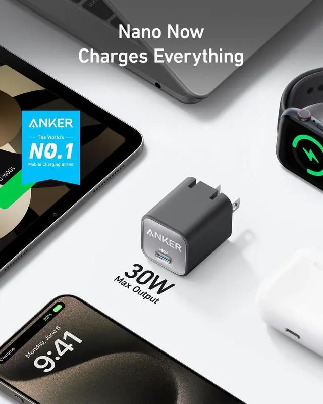 Alt view image 2 of 7 - Nano USB C Charger Block 30W PIQ 3.0 Foldable iPhone Charger Fast Charging for iPhone 16/15 Series Galaxy iPad Compatible with MagSafe