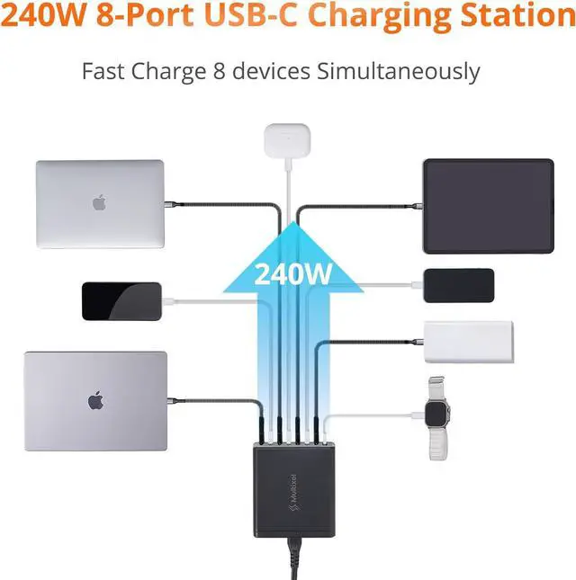 Alt view image 2 of 6 - Upgraded 240W 8 Ports GaN Charger, USB Charging Hub, Multi USB C Charger Station, USB-C Charging Hub for MacBook Pro/Air/iPad Pro/iPhone/ Galaxy Note