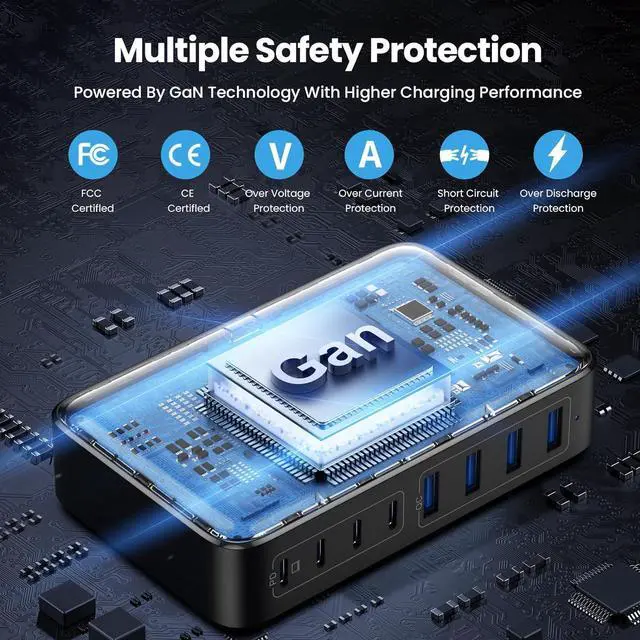 Alt view image 5 of 7 - USB C Charger 200W USB C Charger Block Upgraded GaN III 8-Port Fast Charging Station Hub PD 65W Laptop Charging Adapter Compatible with MacBook Pro/Air  Steam Deck iPhone 16/15/14 Galaxy S23/22