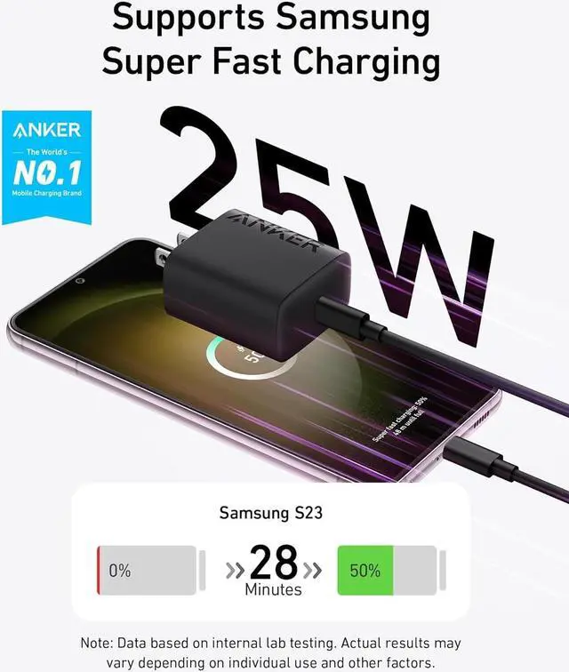 Alt view image 2 of 6 - 25W USB-C Super Fast Charger Charger (Non-Foldable) with USBC Cable Supports PPS Fast Charging for  Galaxy S23 Ultra/S23+/S23/S22/S21/S20/Note 20 & More 2Pack 5ft Cable Included