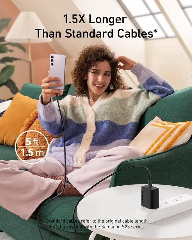 Alt view image 5 of 6 - 25W USB-C Super Fast Charger Charger (Non-Foldable) with USBC Cable Supports PPS Fast Charging for  Galaxy S23 Ultra/S23+/S23/S22/S21/S20/Note 20 & More 2Pack 5ft Cable Included