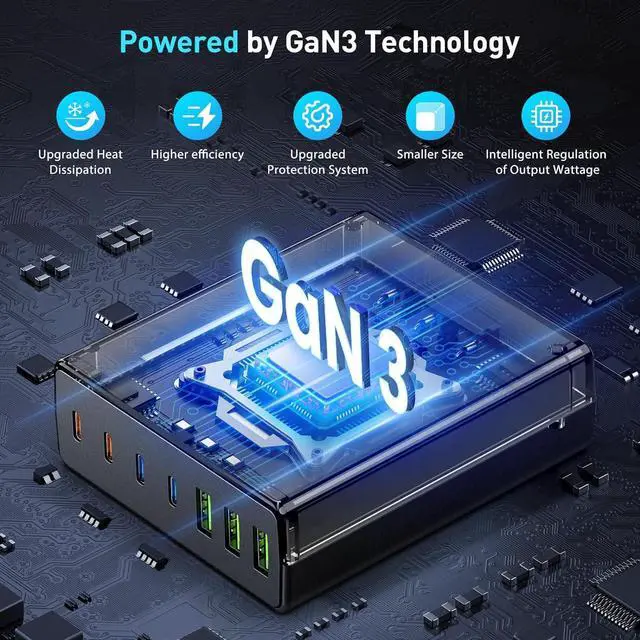 Alt view image 6 of 7 - USB C Fast Charger Block 300W: 7 Port USB Charging Station Hub Brick - Dual PPS PD 100W Laptop Wall Charger Power Adapter for MacBook Pro  HP Surface iPad iPhone  Galaxy Android