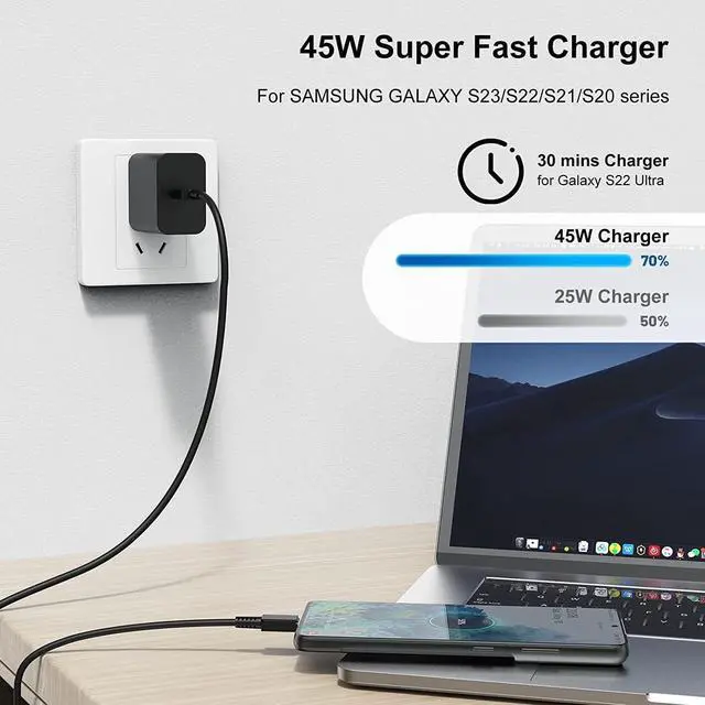 Alt view image 3 of 7 - 2Pack 45W Super Fast Charger Type C 10ft USB C Wall Charging and Long Android Phone Charger Cable Cord for  Galaxy S25 Ultra/S25 Plus/S25/S24+/S24 Ultra/S23 Ultra/S22 Plus/S21/Note 20/Note10+