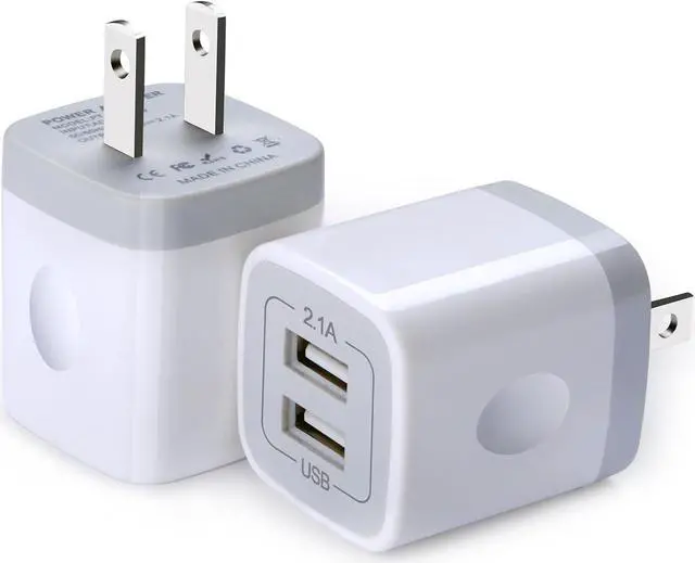 Main image of USB Wall Charger 2Pack Dual Port 2.1Amp Fast Brick Base Adapter Charging Block Charger Cube Plug Charger Box for iPhone 16 Pro Max 15 14 13 12 11 Pro X 6 6S 7 8 Plus iPad  Android