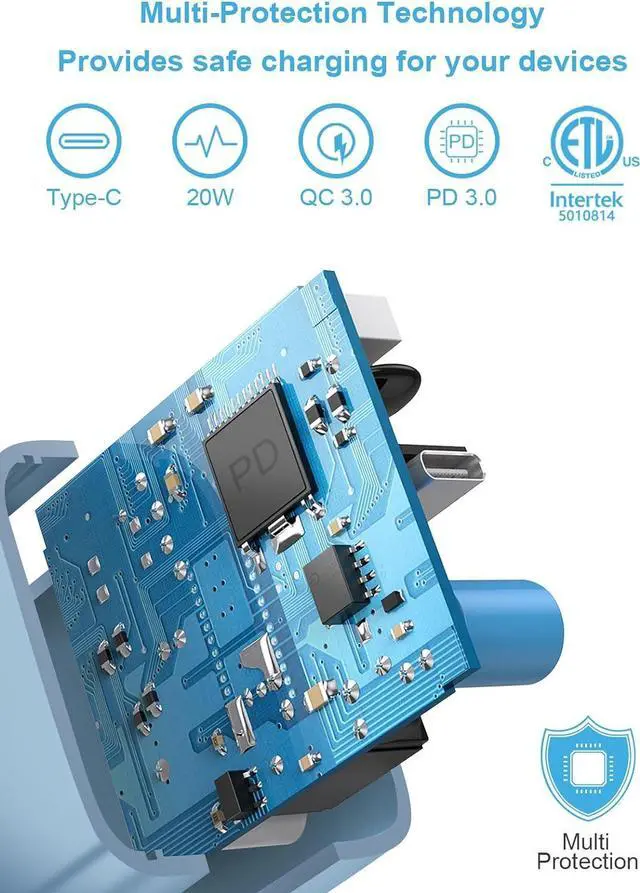 Alt view image 3 of 7 - iPhone 14 13 12 Fast Charger 20W PD USB C Wall Charger with 6FT Fast Charging Cable for iPhone 14/14 Pro/14 Pro Max/14 Plus/13/12/11/Pro/Pro Max/Mini/Xs Max/X iPad - Blue