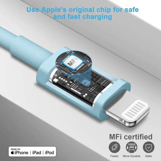 Alt view image 5 of 7 - iPhone 14 13 12 Fast Charger 20W PD USB C Wall Charger with 6FT Fast Charging Cable for iPhone 14/14 Pro/14 Pro Max/14 Plus/13/12/11/Pro/Pro Max/Mini/Xs Max/X iPad - Blue