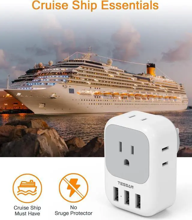 Alt view image 4 of 6 - USB Charger Block, TESSAN USB Plug Adapter with Electrical 4 Box Splitter 3 USB Wall Charger Ports, Multi Plug Outlet Extender Charging for Cruise, Travel, Office, Dorm Essentials