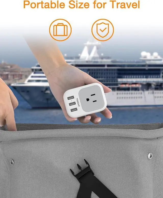 Alt view image 5 of 6 - USB Charger Block, TESSAN USB Plug Adapter with Electrical 4 Box Splitter 3 USB Wall Charger Ports, Multi Plug Outlet Extender Charging for Cruise, Travel, Office, Dorm Essentials