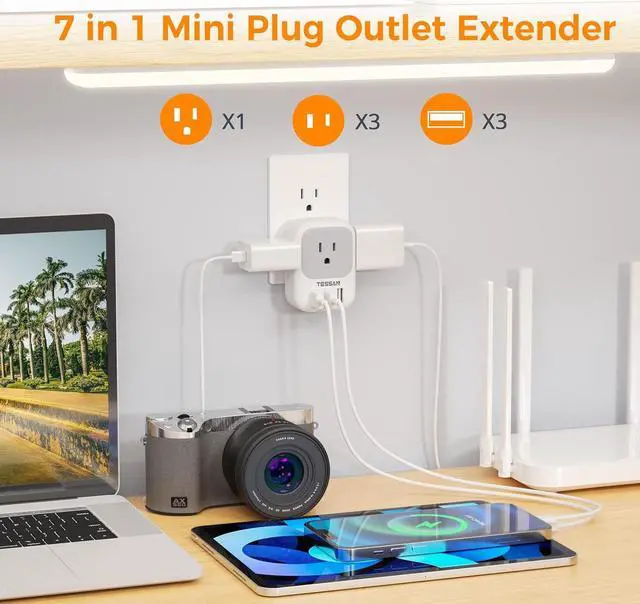 Alt view image 3 of 6 - USB Charger Block, TESSAN USB Plug Adapter with Electrical 4 Box Splitter 3 USB Wall Charger Ports, Multi Plug Outlet Extender Charging for Cruise, Travel, Office, Dorm Essentials