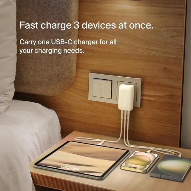 Alt view image 2 of 7 - Belkin 3-Port USB C Charger Block 67W - PPS, USB-C PD 3.1 Enabled Fast Charging Charger for iPhone 16, MacBook Pro, AirPods, Galaxy, Nintendo Switch 2 & Other PD Enabled Devices - White