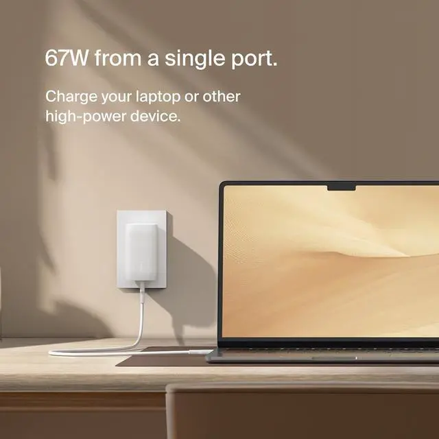 Alt view image 3 of 7 - Belkin 3-Port USB C Charger Block 67W - PPS, USB-C PD 3.1 Enabled Fast Charging Charger for iPhone 16, MacBook Pro, AirPods, Galaxy, Nintendo Switch 2 & Other PD Enabled Devices - White