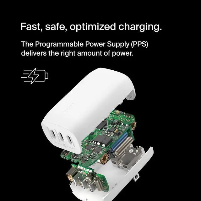 Alt view image 4 of 7 - Belkin 3-Port USB C Charger Block 67W - PPS, USB-C PD 3.1 Enabled Fast Charging Charger for iPhone 16, MacBook Pro, AirPods, Galaxy, Nintendo Switch 2 & Other PD Enabled Devices - White