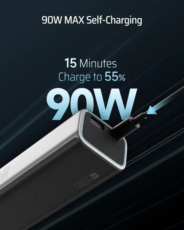 Alt view image 3 of 7 - 10 Power Bank 100W 10000mAh Portable Charger Smart TFT Display PPS PD3.0 Fast Charging Compatible with iPhone 15/14/13 Series  Galaxy S24/S23 iPad Air/Pro MacBook  and More