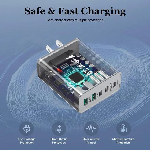 Alt view image 5 of 7 - USB C Wall Charger, 50W 5-Port USB C Charger Block, Fast Charging Block 3 USB C + 2 QC Wall Plug Multiport Type C for iPhone 12/13/14/15, PD Fast Charger Power Adapter for Samsung S23/S22/S21/Tablet