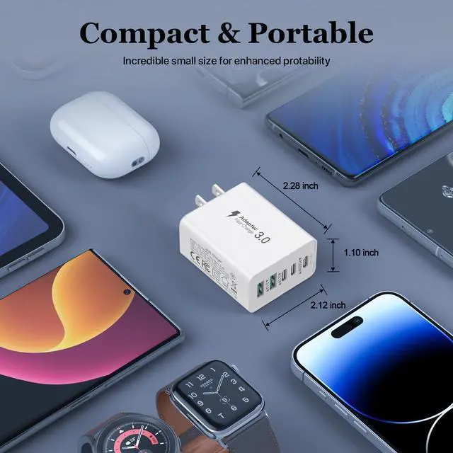 Alt view image 6 of 7 - USB C Wall Charger, 50W 5-Port USB C Charger Block, Fast Charging Block 3 USB C + 2 QC Wall Plug Multiport Type C for iPhone 12/13/14/15, PD Fast Charger Power Adapter for Samsung S23/S22/S21/Tablet