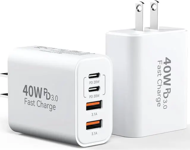 Main image of USB C Charger Block 40W 4 Ports Type C Fast Phone Charging Blocks Cube PD USBC Wall Plug+QC 3.0 USB A Charger Brick Box Power for iPhone 16/15/14/13/12/11 Pro Max iPad  Galaxy Pixel 2Pack