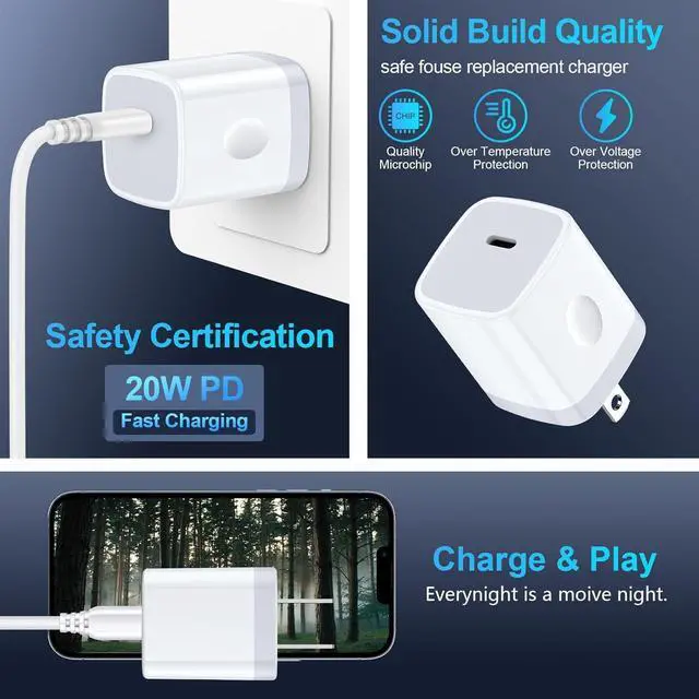 Alt view image 4 of 7 - A15 5G Type C Charger Fast Charging Block 2Pack 20W USB C Power Adapter Android Phone Wall Charger Block for  Galaxy S24 Ultra/S23 FE/A25/A54/A14/A13/S22/S21/S20/S10 iPhone 15/14/13/12