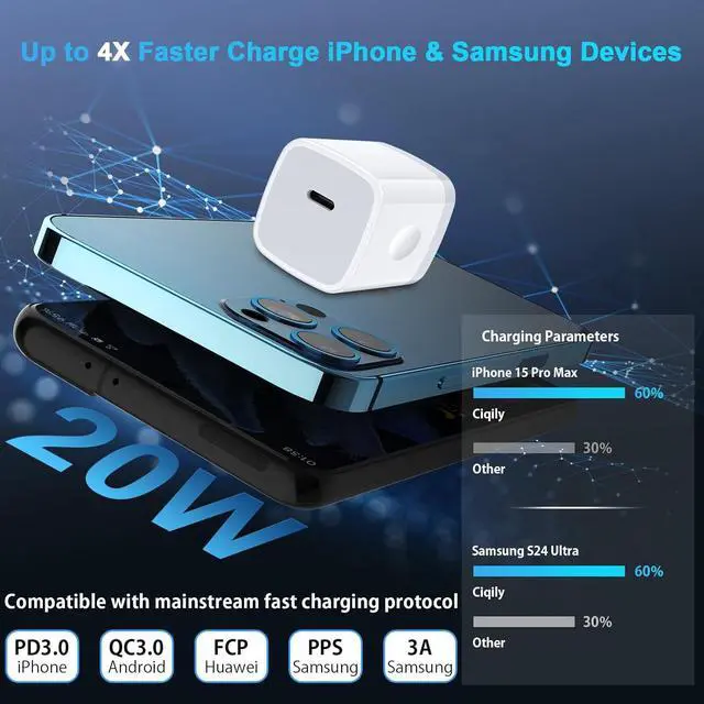 Alt view image 3 of 7 - A15 5G Type C Charger Fast Charging Block 2Pack 20W USB C Power Adapter Android Phone Wall Charger Block for  Galaxy S24 Ultra/S23 FE/A25/A54/A14/A13/S22/S21/S20/S10 iPhone 15/14/13/12