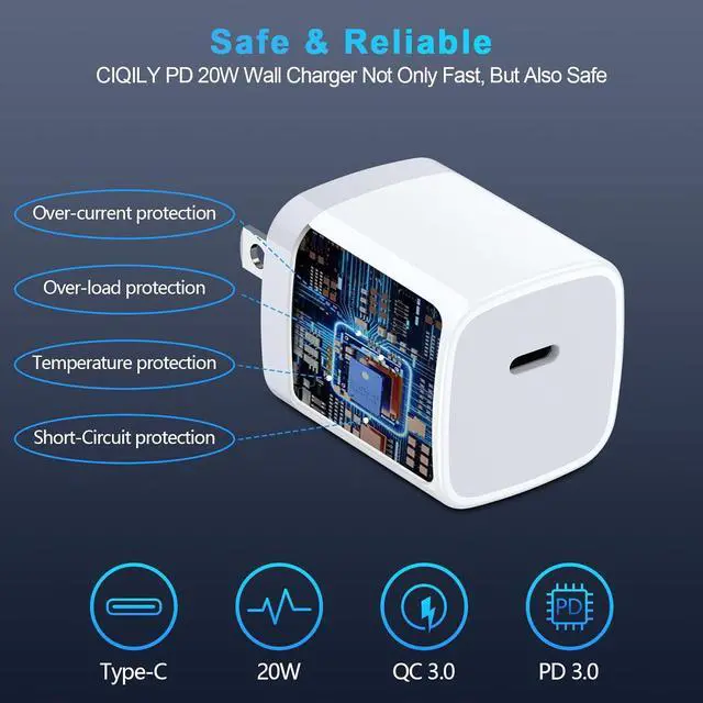 Alt view image 5 of 7 - A15 5G Type C Charger Fast Charging Block 2Pack 20W USB C Power Adapter Android Phone Wall Charger Block for  Galaxy S24 Ultra/S23 FE/A25/A54/A14/A13/S22/S21/S20/S10 iPhone 15/14/13/12