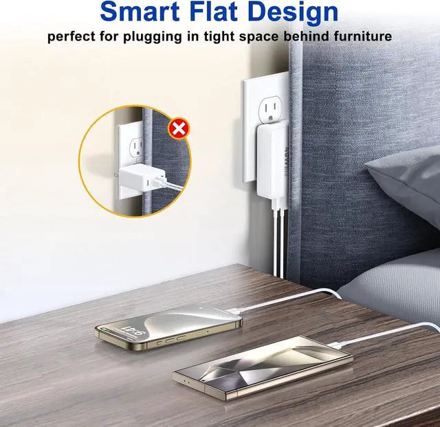 Alt view image 4 of 7 - USB C Wall Charger, Excgood 40W Fast Charging Block 4Port Flat USB Plug Dual PD&QC Multiport Foldable Travel Power Adapter Compatible with iPhone 15 Pro iPad Galaxy S24 Ultra, with 6ft USB C Cable