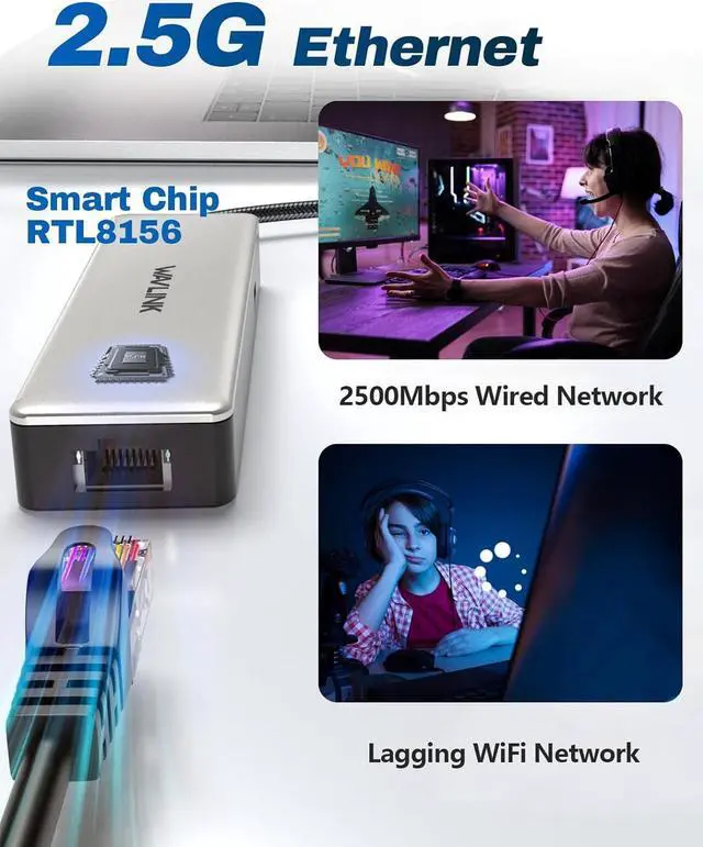 Alt view image 3 of 7 - USB C Hub 2.5G Ethernet, WAVLINK 10Gbps USB C 3.2 Hub with 100W Power Delivery, 4K@120Hz HDMI 2.1, 3*USB3.2 Gen 2, 2.5G RJ45 Ports, Fit for MacBook Pro/Air iPad Dell HP Lenovo Asus Acer