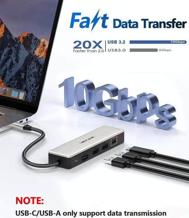 Alt view image 4 of 7 - USB C Hub 2.5G Ethernet, WAVLINK 10Gbps USB C 3.2 Hub with 100W Power Delivery, 4K@120Hz HDMI 2.1, 3*USB3.2 Gen 2, 2.5G RJ45 Ports, Fit for MacBook Pro/Air iPad Dell HP Lenovo Asus Acer