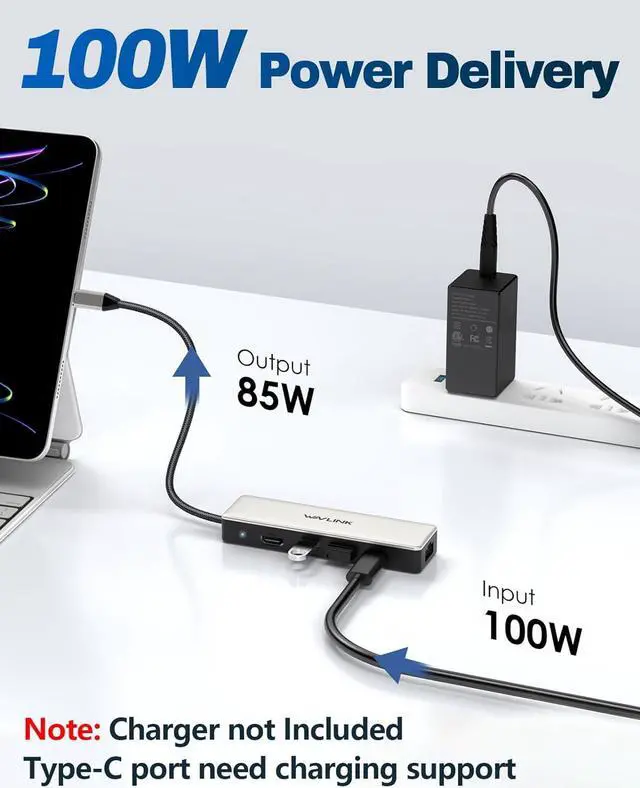 Alt view image 6 of 7 - USB C Hub 2.5G Ethernet, WAVLINK 10Gbps USB C 3.2 Hub with 100W Power Delivery, 4K@120Hz HDMI 2.1, 3*USB3.2 Gen 2, 2.5G RJ45 Ports, Fit for MacBook Pro/Air iPad Dell HP Lenovo Asus Acer