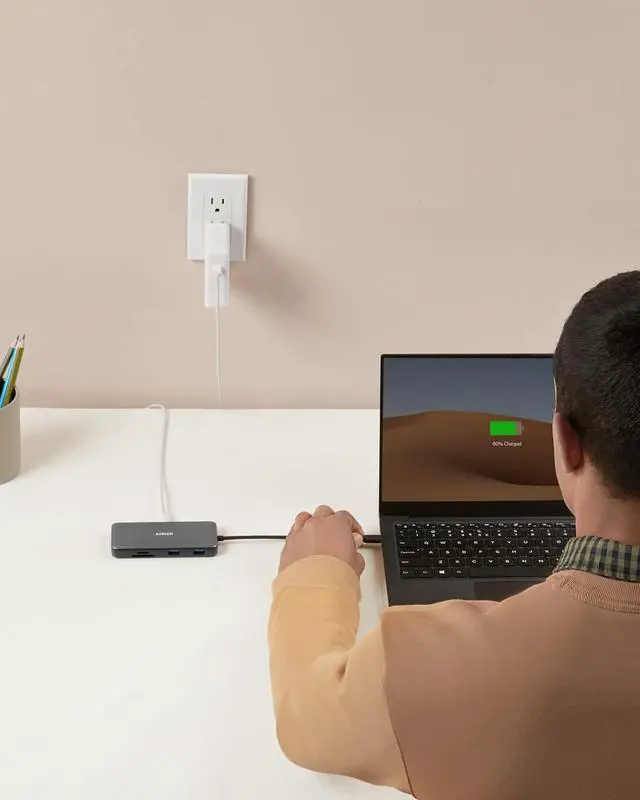 Alt view image 4 of 5 - 555 USB-C Hub (8-in-1) with 100W Power Delivery 4K 60Hz HDMI Port 10Gbps USB C and 2 A Data Ports Ethernet microSD SD Card Reader for MacBook Pro More