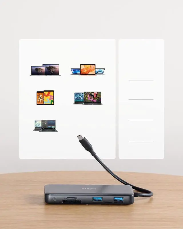 Alt view image 5 of 5 - 555 USB-C Hub (8-in-1) with 100W Power Delivery 4K 60Hz HDMI Port 10Gbps USB C and 2 A Data Ports Ethernet microSD SD Card Reader for MacBook Pro More