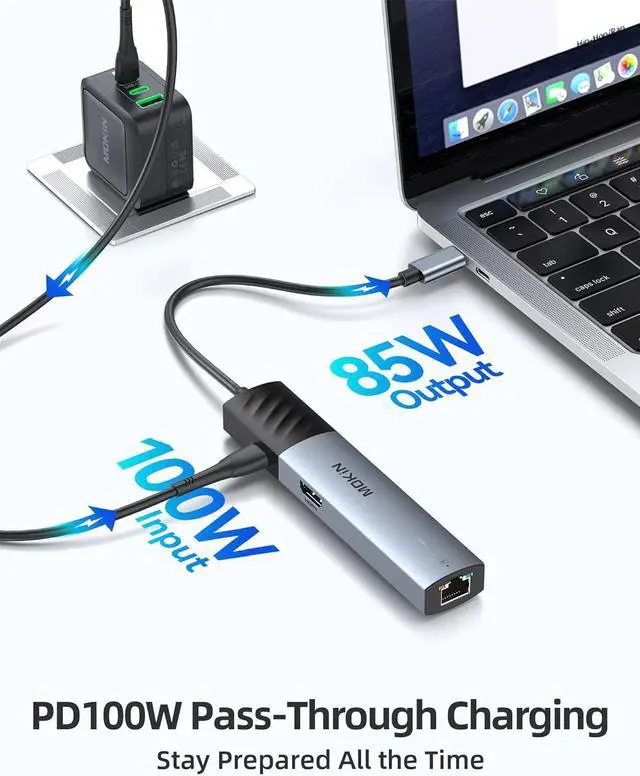 Alt view image 4 of 7 - MOKiN 10Gbps USB C Hub Ethernet, 7 in 1 USB C Adapter for MacBook Pro/Air with 4K@60HZ HDMI, 3*USB-C 10Gbps Data, RJ45, USB 2.0, 100W PD, USB C Dongle for MacBook Pro/Air//HP/Thinkpad/Lenovo.