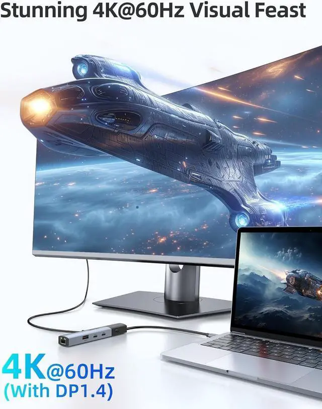 Alt view image 3 of 7 - MOKiN 10Gbps USB C Hub Ethernet, 7 in 1 USB C Adapter for MacBook Pro/Air with 4K@60HZ HDMI, 3*USB-C 10Gbps Data, RJ45, USB 2.0, 100W PD, USB C Dongle for MacBook Pro/Air//HP/Thinkpad/Lenovo.