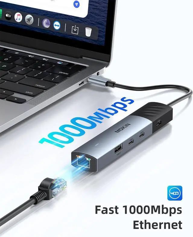 Alt view image 6 of 7 - MOKiN 10Gbps USB C Hub Ethernet, 7 in 1 USB C Adapter for MacBook Pro/Air with 4K@60HZ HDMI, 3*USB-C 10Gbps Data, RJ45, USB 2.0, 100W PD, USB C Dongle for MacBook Pro/Air//HP/Thinkpad/Lenovo.
