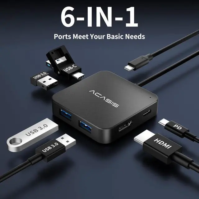 Alt view image 2 of 7 - USB C Hub, Multi-Port USB Type-C Hub with 4K HDMI, Power Delivery 100 W | 3 USB 3.0 Port | 1 Type-C 3.0 Port | USB Splitter Adapter for MacBook, Mac Mini, XPS, Laptop (0.5FT)