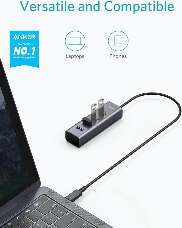 Alt view image 2 of 7 - USB C Hub 4 USB 3.0 Ports Aluminum USB-C toUSBAdapter Compatible with MacBook Pro 2018/2017 ChromeBook XPS Galaxy S9/S8 and More Devices