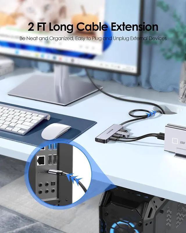 Alt view image 5 of 7 - LENTION 2FT Long Cable USB C Hub with 4 x USB C Ports (USB 3.2 Gen 2, 10 Gbps,Thunderbolt Speed), 100W PD Charging, Compatible 2023-2016 MacBook Pro, New Mac Air/Surface, More (CE31s, Space Gray)