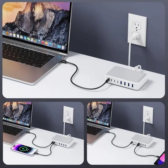 Alt view image 5 of 7 - 200W USB C Charger Block, GaN III 8-Port USB C Fast Charging Station PPS PD 65W Laptop Charger Adapter Compatible with /Air,DELL,HP Surface,iPhone 15/Pro/14/13,Galaxy S23,Steam Deck-White