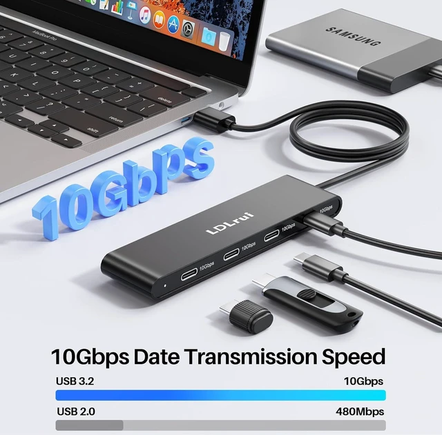 Alt view image 2 of 6 - LDLrui USB Hub for PC,10Gbps High Speed Transmission USB A to USB C Hub with Long Cable(4FT)USB Splitter with 4 USB-C 3.2 Port for Mac Pro,Dell OptiPlex,Skytech Gaming,HP,Lenovo