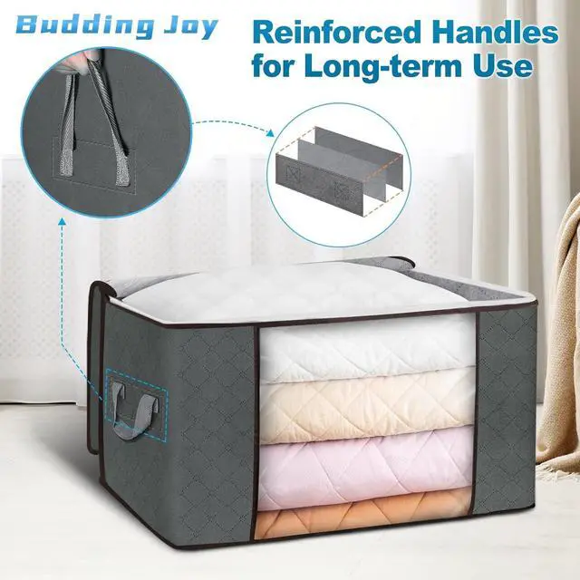 Alt view image 3 of 7 - 90L Large Storage Bags 6 Pack Clothes Storage Bins Foldable Closet Organizers Storage Containers with Reinforced Handle for Clothing Blanket Comforters Bed Sheets Pillows and Toys (Gray)