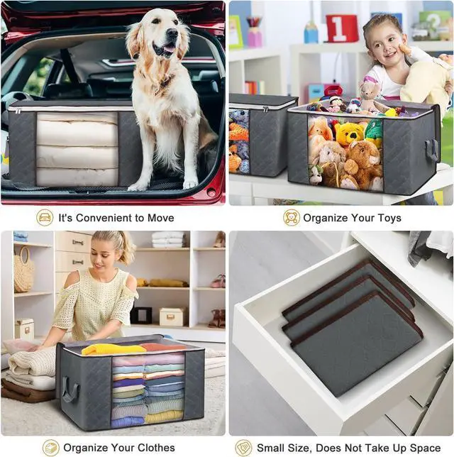 Alt view image 5 of 7 - 90L Large Storage Bags 6 Pack Clothes Storage Bins Foldable Closet Organizers Storage Containers with Reinforced Handle for Clothing Blanket Comforters Bed Sheets Pillows and Toys (Gray)