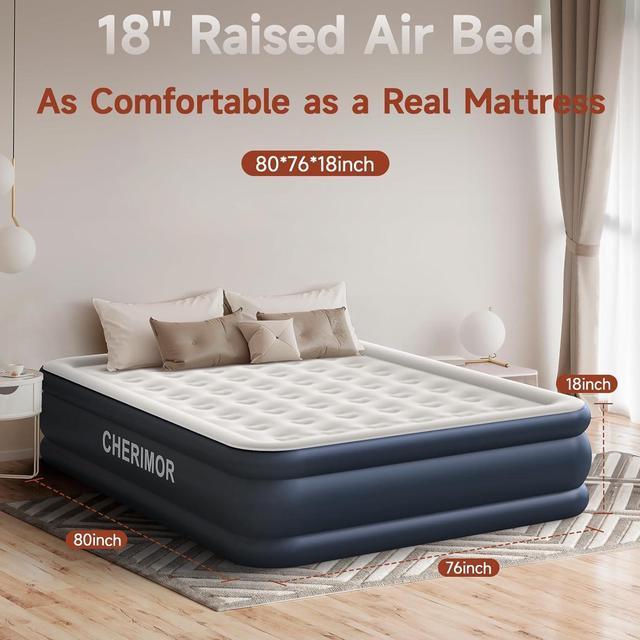 Alt view image 2 of 7 - King-Size-Air-Mattress with Built-in Pump 18 inch High Luxury Thicken Sturdy Inflatable Mattress for Guests & Home Portable Blow up Mattress with Carry Bag Air Bed for Adults & Family