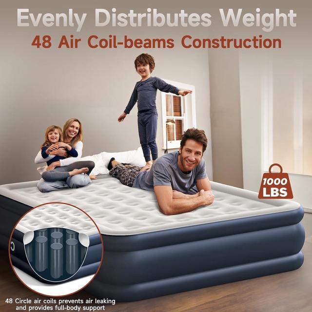 Alt view image 4 of 7 - King-Size-Air-Mattress with Built-in Pump 18 inch High Luxury Thicken Sturdy Inflatable Mattress for Guests & Home Portable Blow up Mattress with Carry Bag Air Bed for Adults & Family