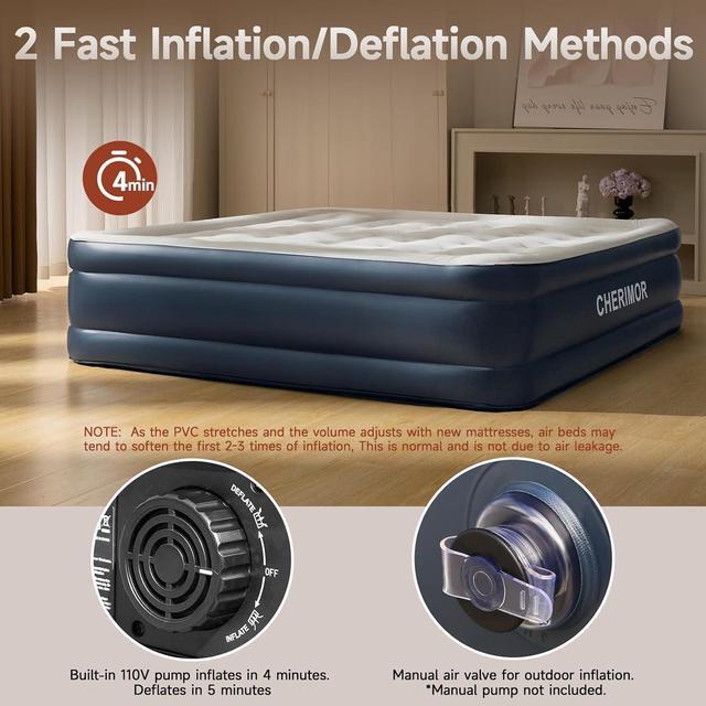 Alt view image 6 of 7 - King-Size-Air-Mattress with Built-in Pump 18 inch High Luxury Thicken Sturdy Inflatable Mattress for Guests & Home Portable Blow up Mattress with Carry Bag Air Bed for Adults & Family