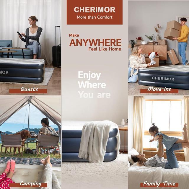 Alt view image 7 of 7 - King-Size-Air-Mattress with Built-in Pump 18 inch High Luxury Thicken Sturdy Inflatable Mattress for Guests & Home Portable Blow up Mattress with Carry Bag Air Bed for Adults & Family